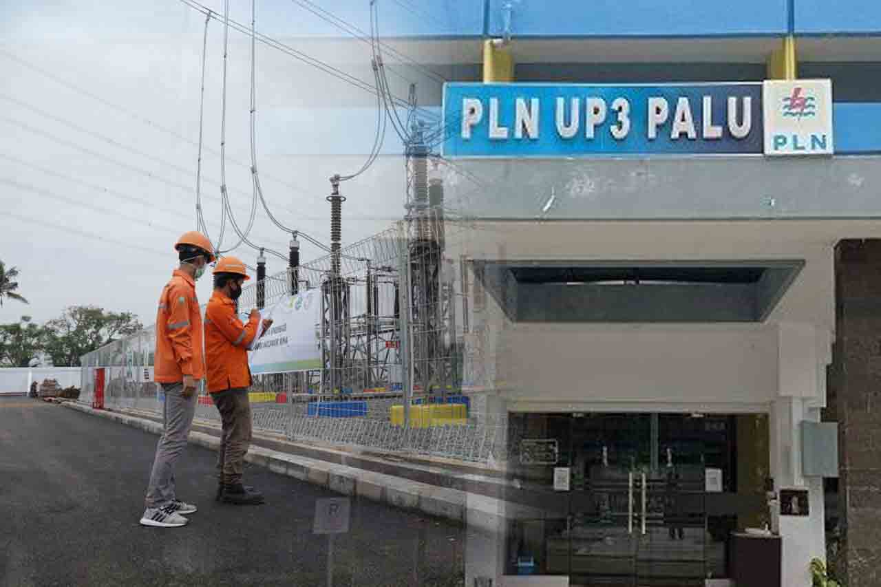 Ilustrasi petugas PLN dan kantor PLN UP3 Palu.