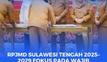 Gubernur Sulteng, Anwar Hafid, Wakil Gubernur Sulteng, Reny A Lamadjido, Ketua DPRD Sulteng, Arus Abdul Karim saat RPJMD 2025-2029 di Gedung DPRD Sulteng.