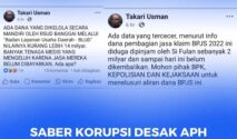 Cuplikan postingan Takari Usman di Facebook.