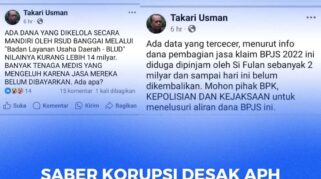 Cuplikan postingan Takari Usman di Facebook.