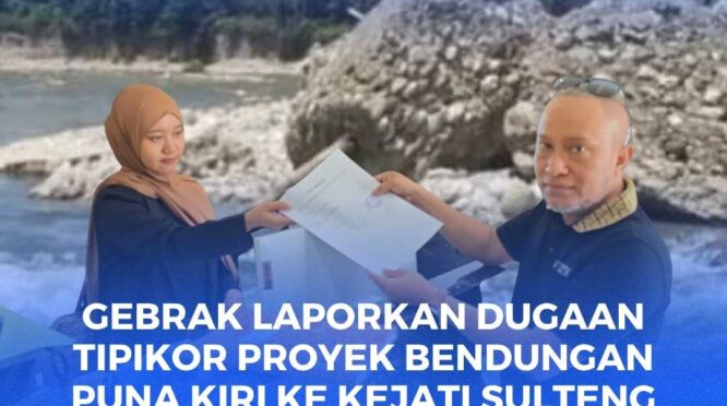 Ketum Presidium GEBRAK, Muhammad Rizky saat menyerahkan berkas laporan ke Kejati Sulteng