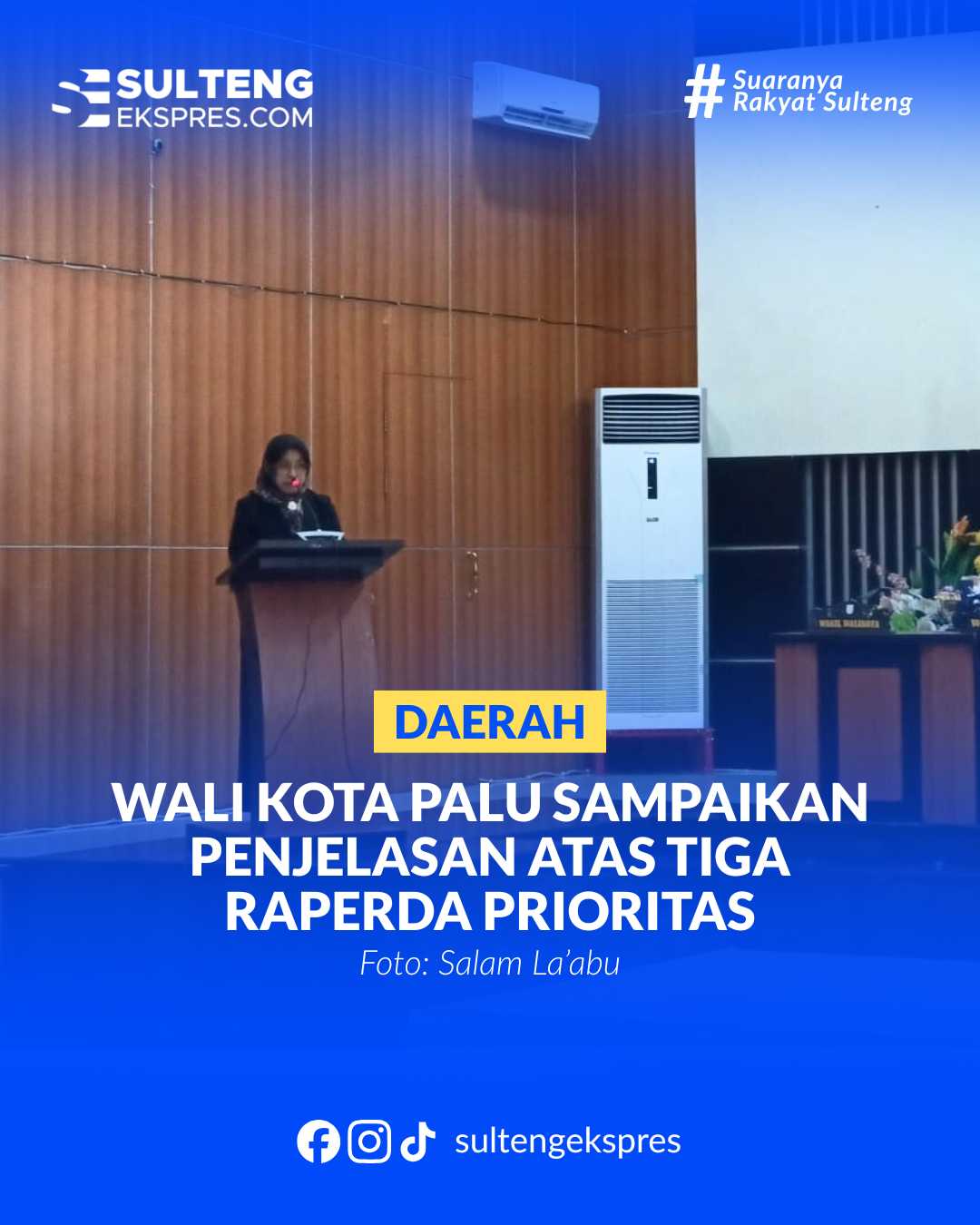 Asisten I, Eka Kumalasari, mewakili walikota pada rapat paripurna penjelasan wali kota atas 3 buah Raperda Kota Palu, di ruang rapat utama gedung DPRD Kota Palu