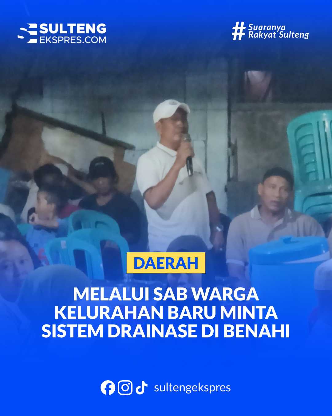 Salah seorang warga mengajukan pertanyaan saat mengikuti reses anggota dewan di Kelurahan Baru, Kota Palu