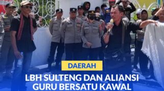 Ahmar, S.H., selaku Advokat LBH Sulteng tengah berorasi didepan kantor Gubernur Sulteng