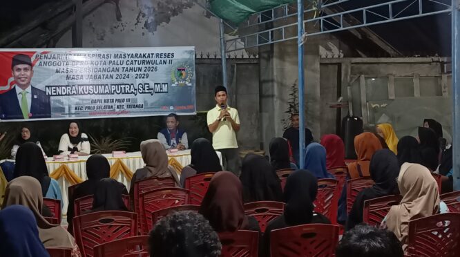 Anggota DPRD Kota Palu Nendra Kusuma Putra menjaring aspirasi masyarakat lewat reses di Kelurahan Tatura Utara