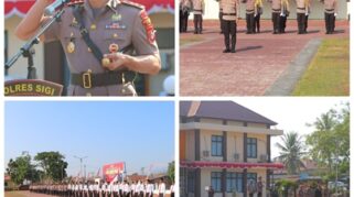 Kapolres Sigi AKBP Kari Amsah Ritonga, S.H., S.I.K., M.H., saat memimpin Upacara Peringatan Hari Juang Polri Tahun 2026 di Lapangan Upacara Polres Sigi, Jumat (21/8/2026).
