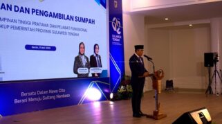 Pelantikan dan pengambilan sumpah jabatan berlangsung di Rumah Jabatan Gubernur Sulteng Siranindi, Kota Palu, Senin (11/5/2026)